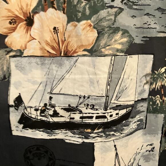 HOOK & TACKLE Men’s Hawaiian Shirt Fish Fishing Sailboats Hibiscus Size 2XL Big - Picture 11 of 13